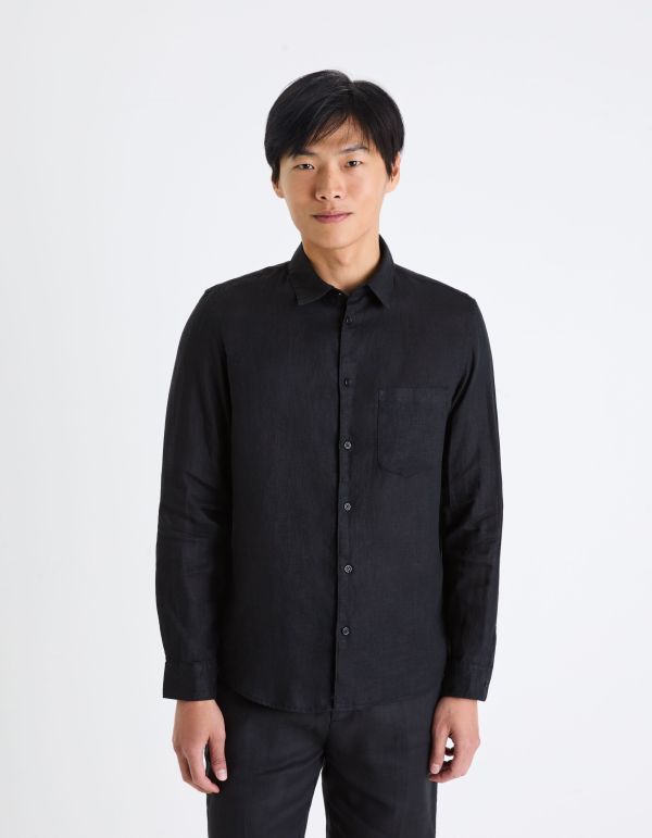 Chemise regular 100% lin - noir