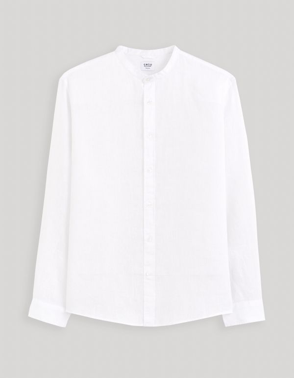 Chemise col mao regular 100% lin - blanc