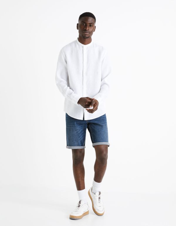 Chemise col mao regular 100% lin - blanc