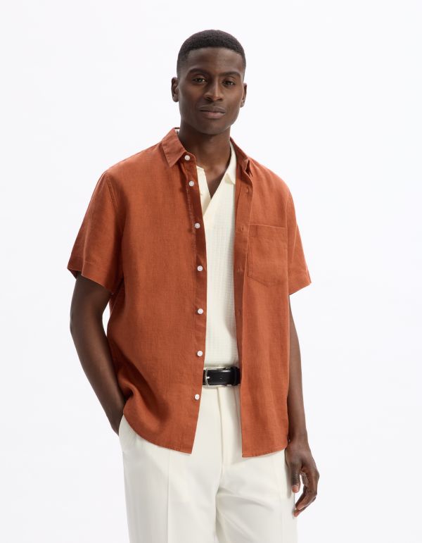 Chemisette regular 100% lin - terracotta