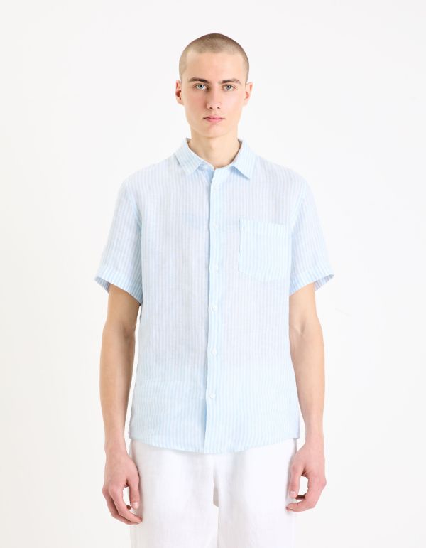 Chemisette regular en lin - bleu clair