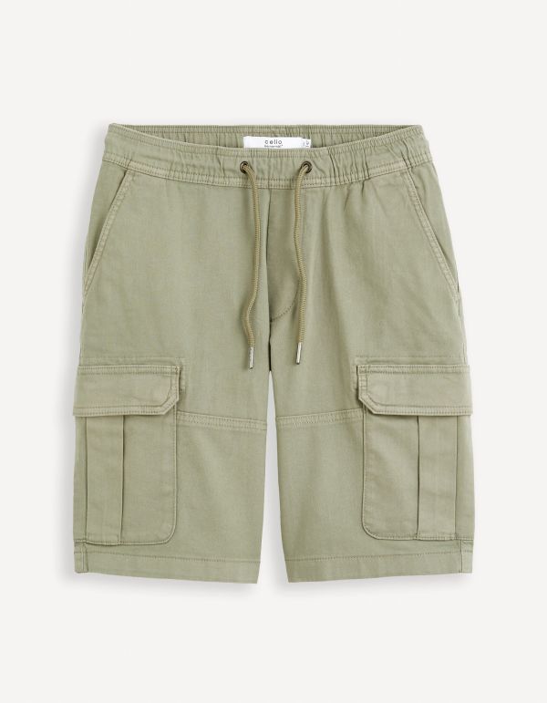 Bermuda cargo coton élasthanne - kaki