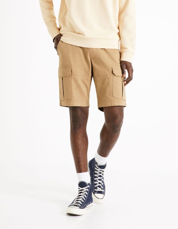 Bermuda cargo coton élasthanne - beige