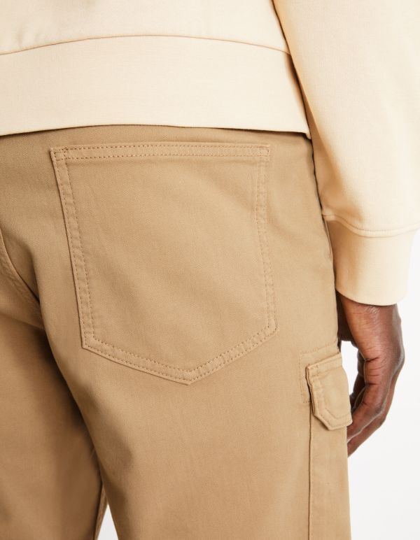 Bermuda cargo coton élasthanne - beige