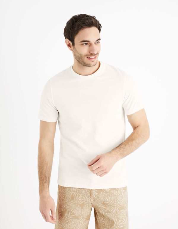 T-shirt col rond 100% coton piqué - écru