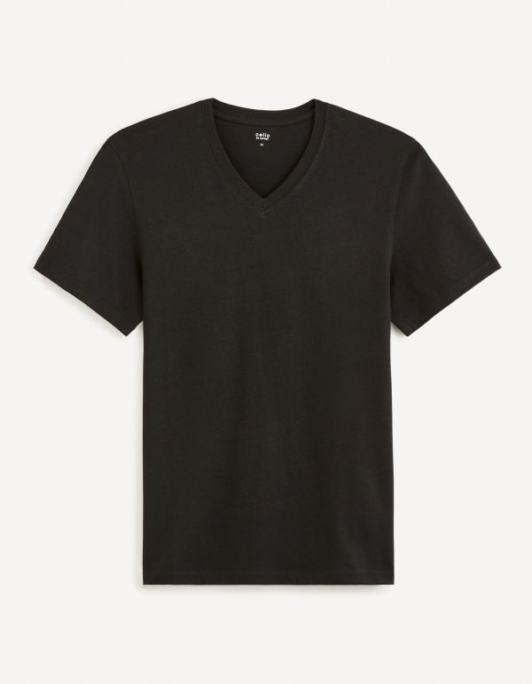 T-shirt col V 100% coton - noir
