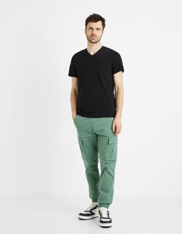 T-shirt col V 100% coton - noir