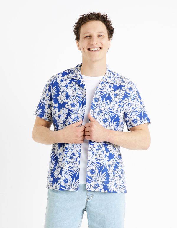 Chemise boxy lin coton - parme