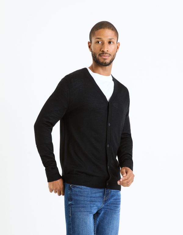 Cardigan boutonné laine mélangée - noir