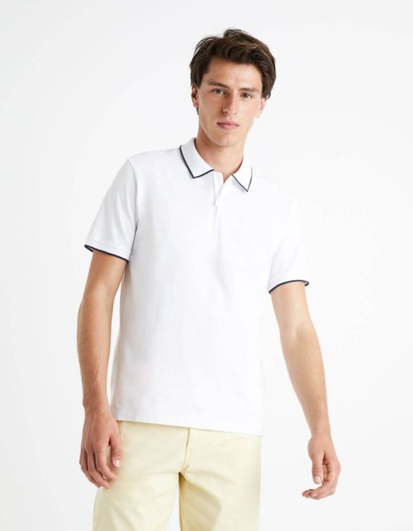 Polo 100% coton à col zippé - blanc