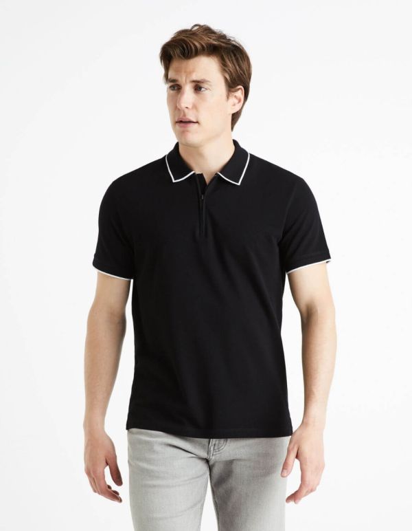 Polo 100% coton à col zippé - noir