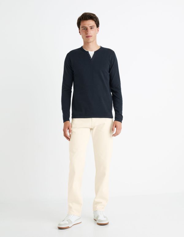 Pull col tunisien 100% coton - marine