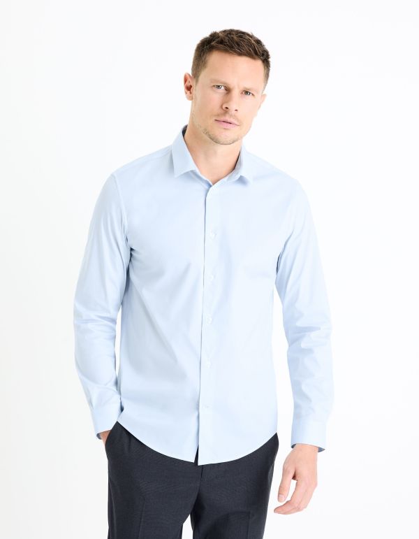 Chemise regular coton stretch - bleu clair