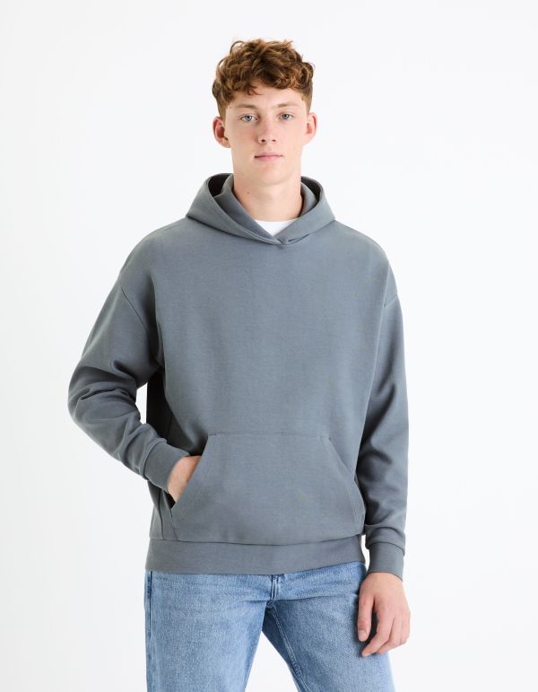 Sweat à capuche coton stretch - bleu