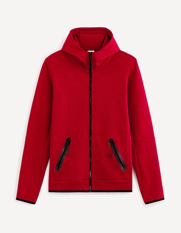 Sweat zippé à capuche coton mélangé - bordeaux