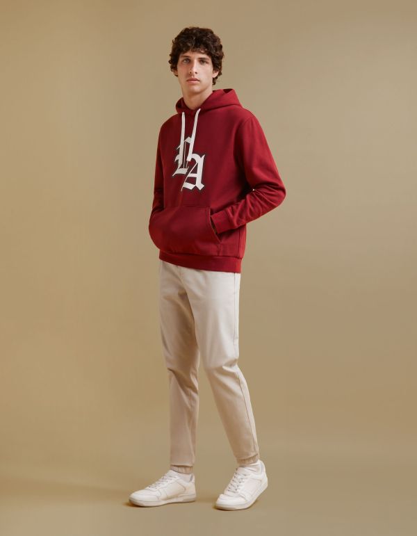 Sweat à capuche coton mélangé - bordeaux