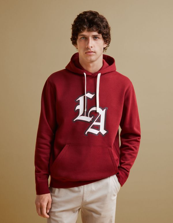 Sweat à capuche coton mélangé - bordeaux