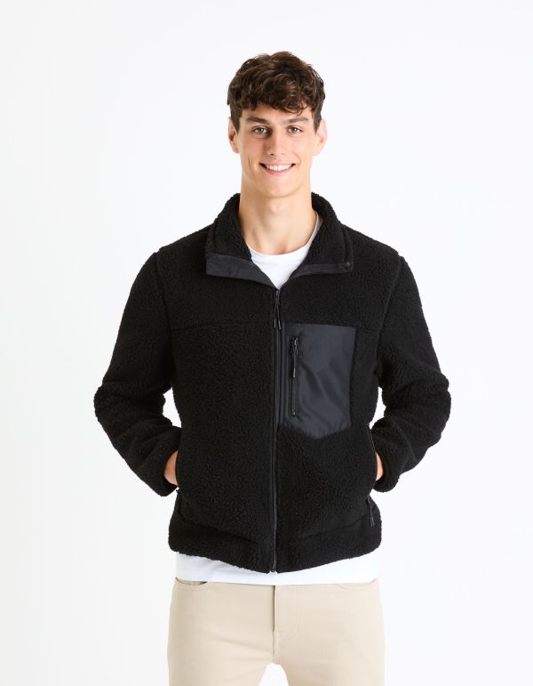 Blouson en sherpa col montant - noir