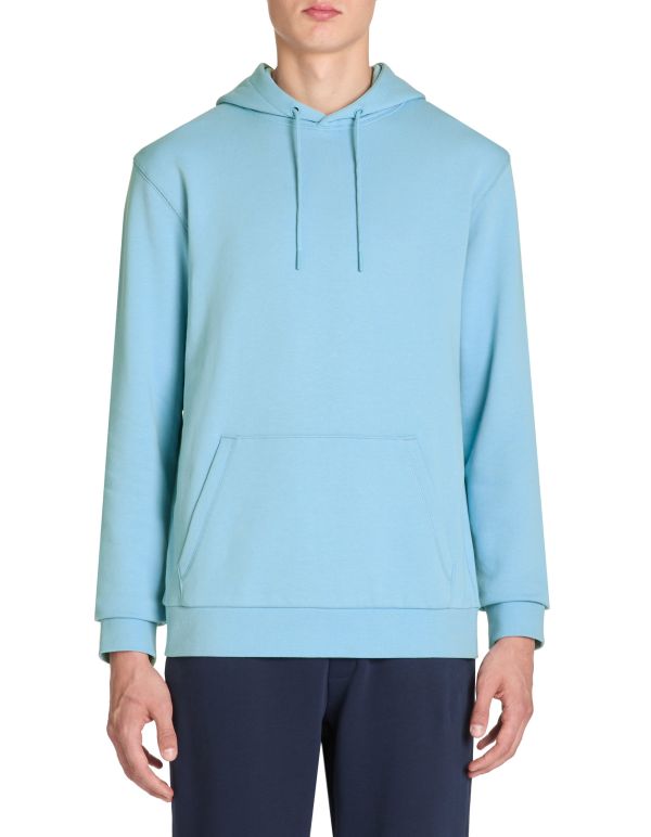 Sweat capuche fixe coton - bleu clair