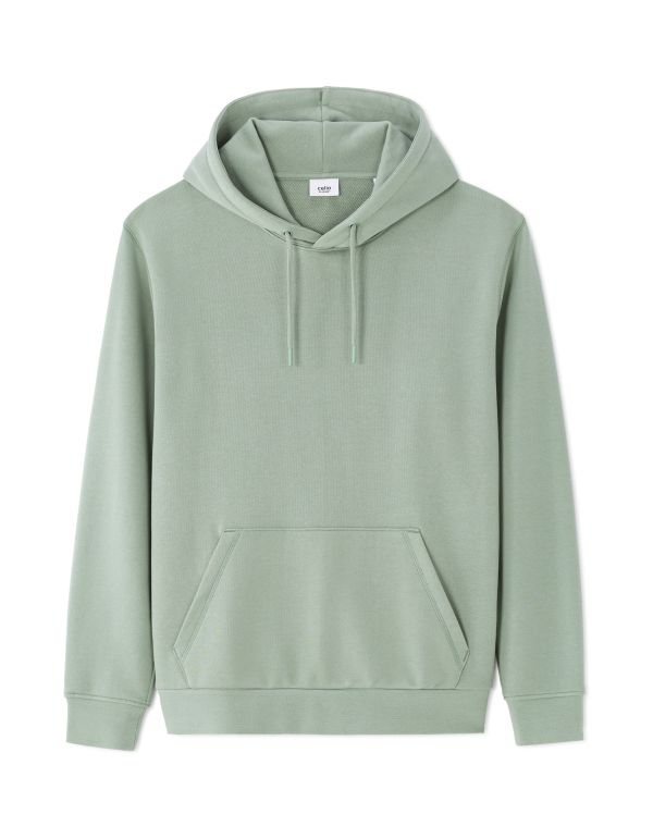 Sweat regular à capuche 100% coton - bleu vert