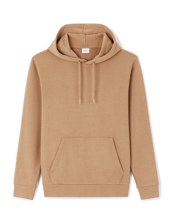 Sweat à capuche fixe en coton - taupe
