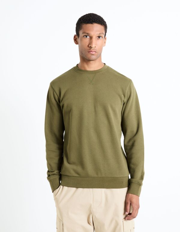 Sweat col rond 100% coton - kaki