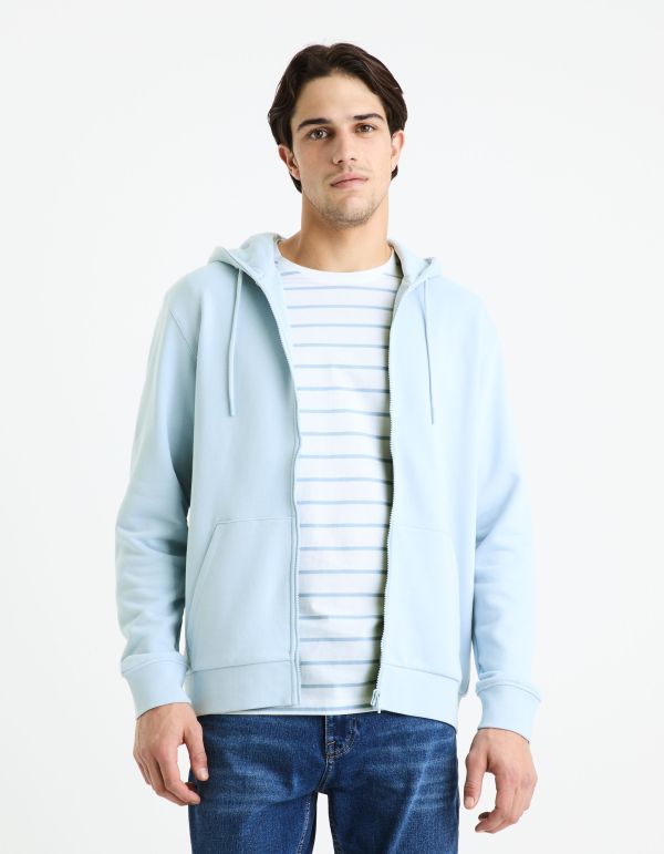 Sweat zippé à capuche 100% coton - bleu