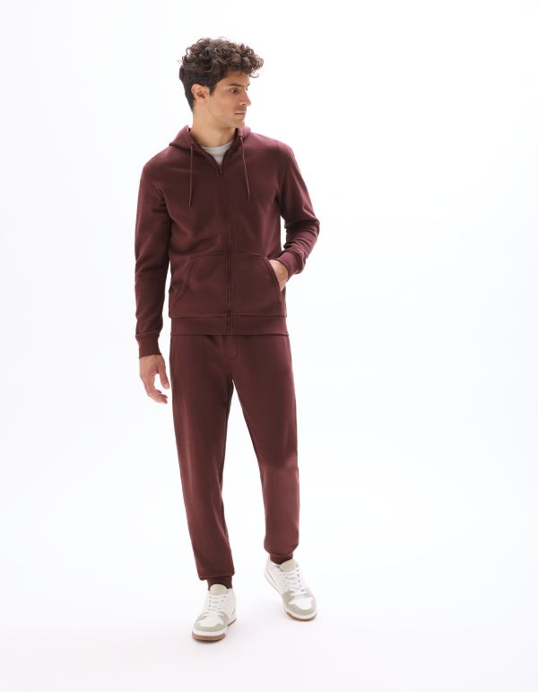Sweat zippé à capuche 100% coton - bordeaux