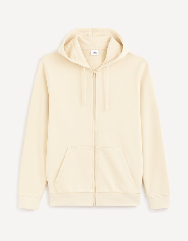 Sweat zippé à capuche 100% coton - beige