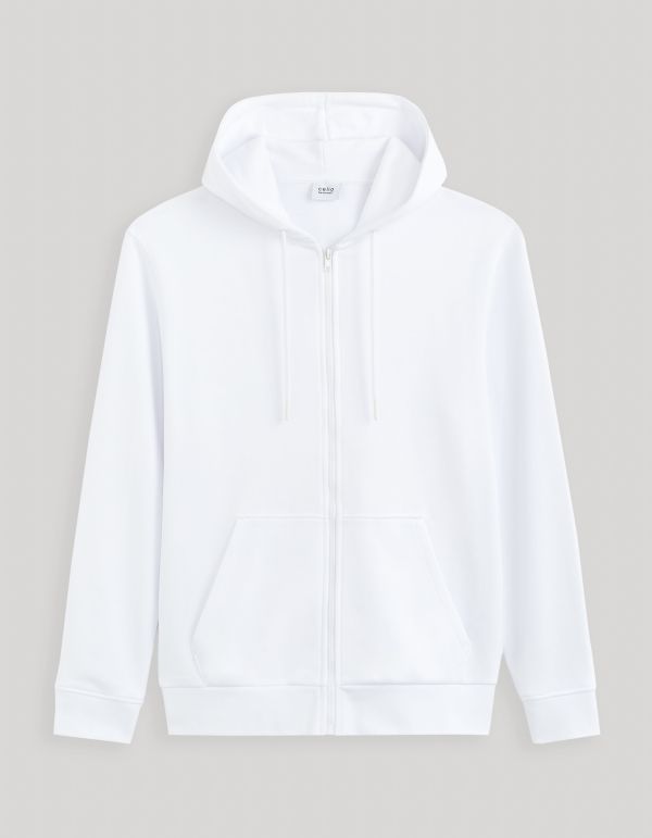 Sweat zippé à capuche 100% coton - blanc