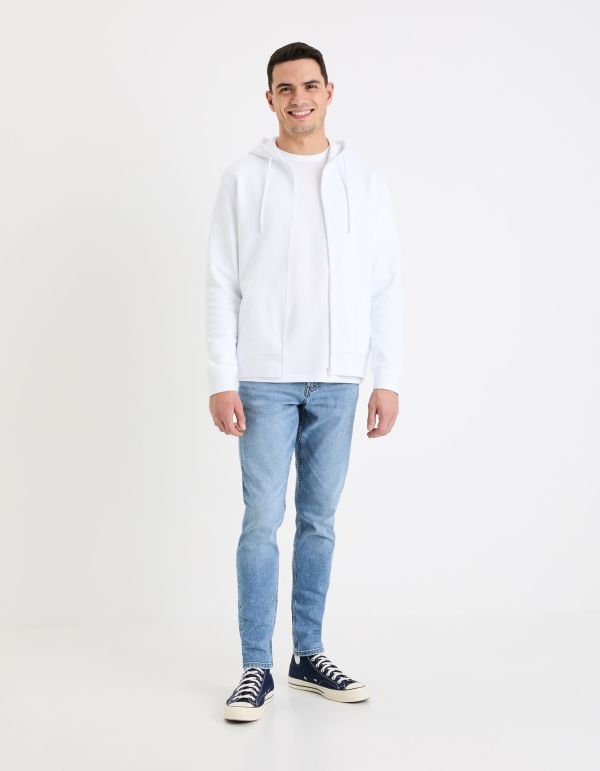 Sweat zippé à capuche 100% coton - blanc