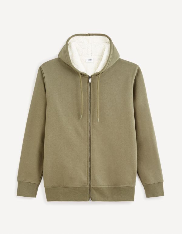 Sweat zippé à capuche coton mélangé - kaki