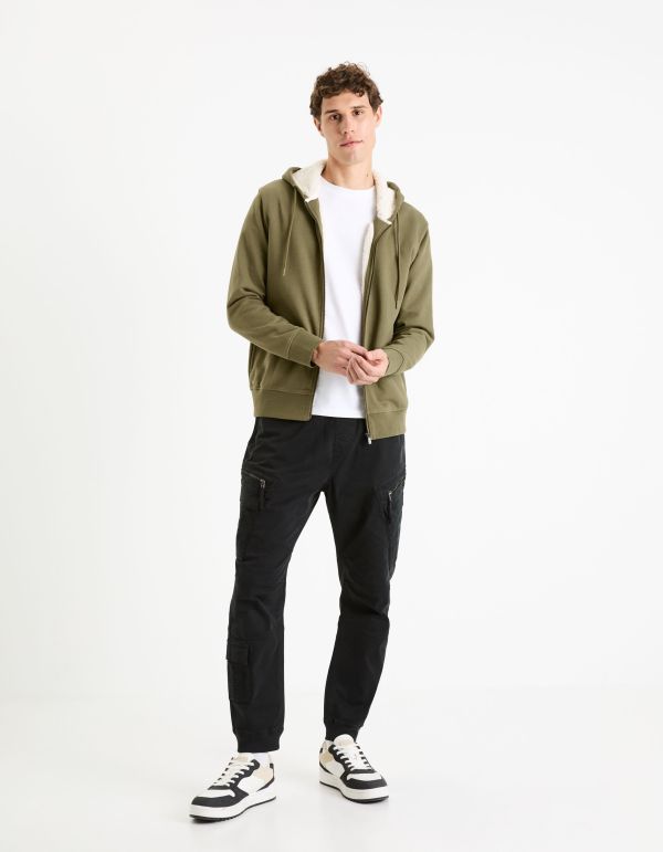 Sweat zippé à capuche coton mélangé - kaki