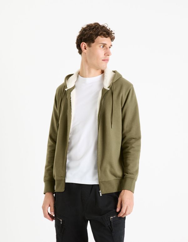 Sweat zippé à capuche coton mélangé - kaki