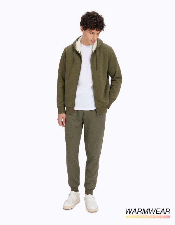 Sweat zippé à capuche doublé sherpa - kaki