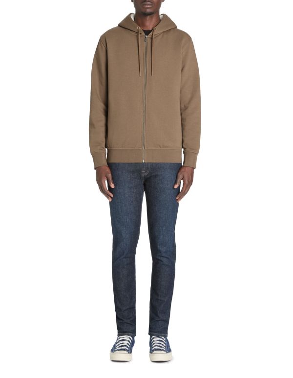 Sweat zippé à capuche coton mélangé - taupe