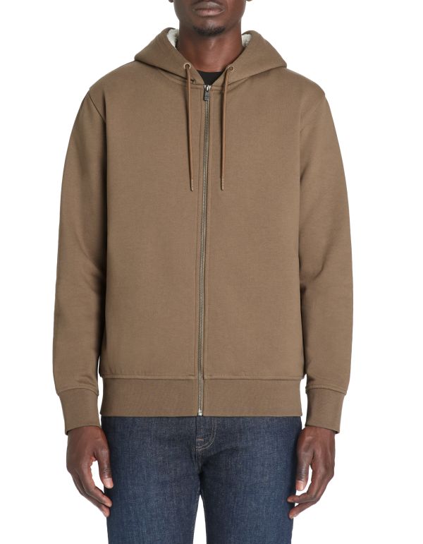 Sweat zippé à capuche coton mélangé - taupe