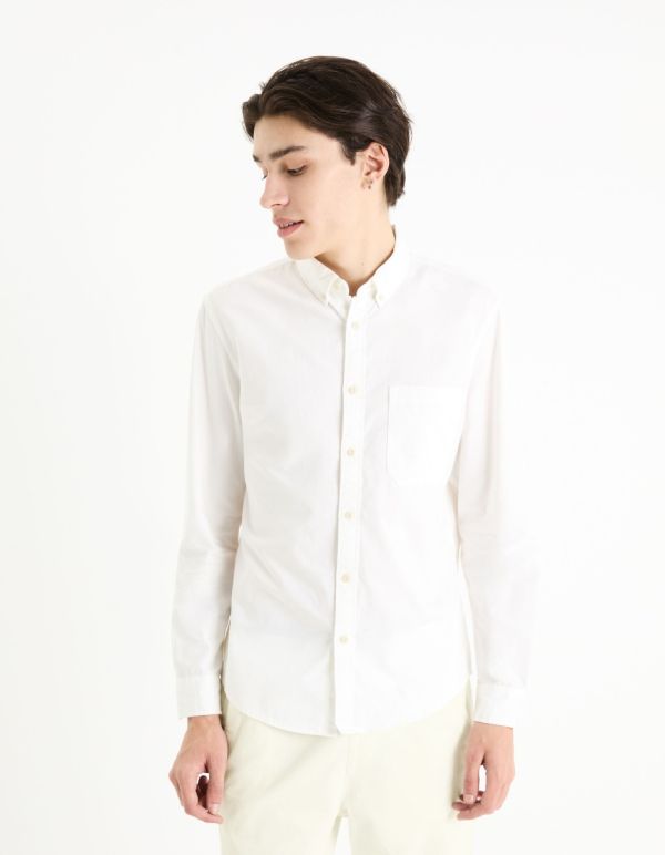 Chemise col boutonné regular 100% coton - blanc