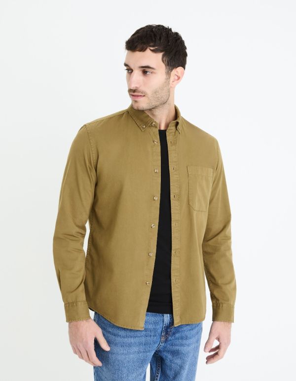 Chemise col boutonné regular 100% coton - kaki