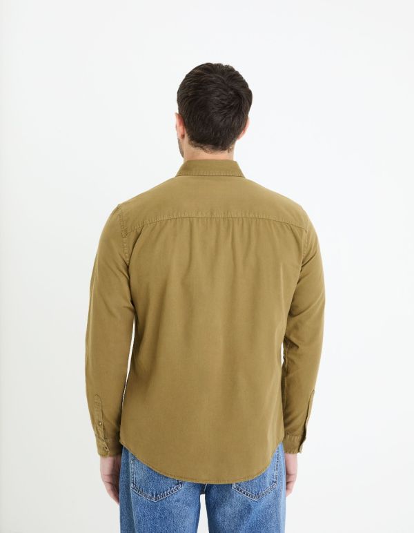 Chemise col boutonné regular 100% coton - kaki