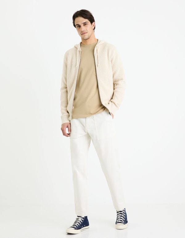 T-shirt col rond oversize coton mélangé - beige