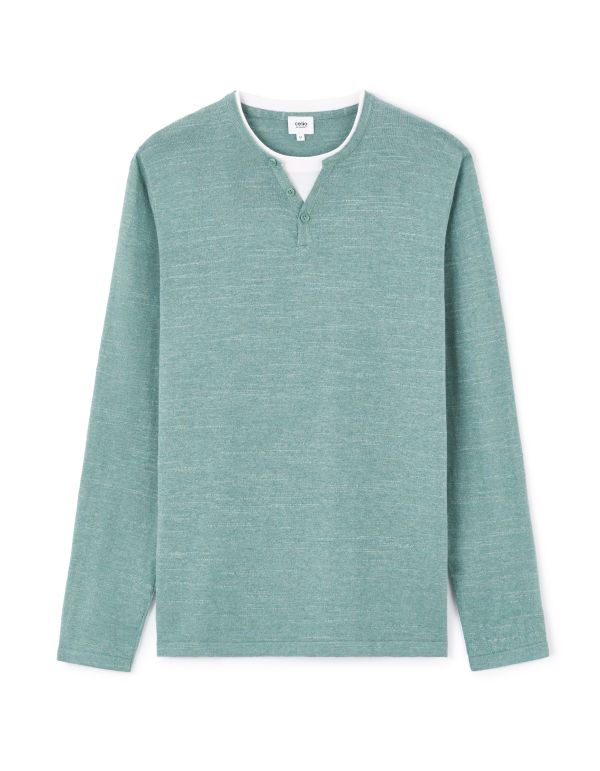 Pull col tunisien 100% coton - vert