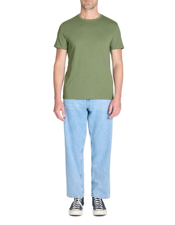 T-shirt straight col rond coton mélangé - vert