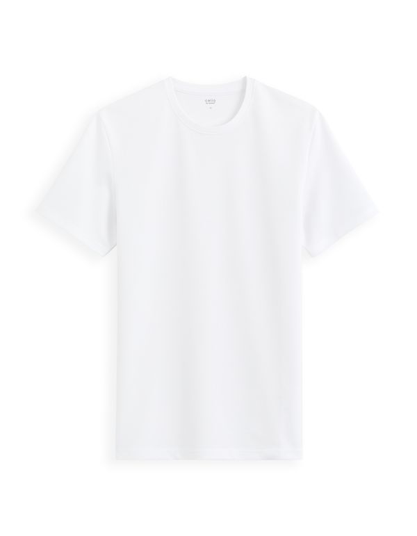 T-shirt straight col rond coton mélangé - blanc
