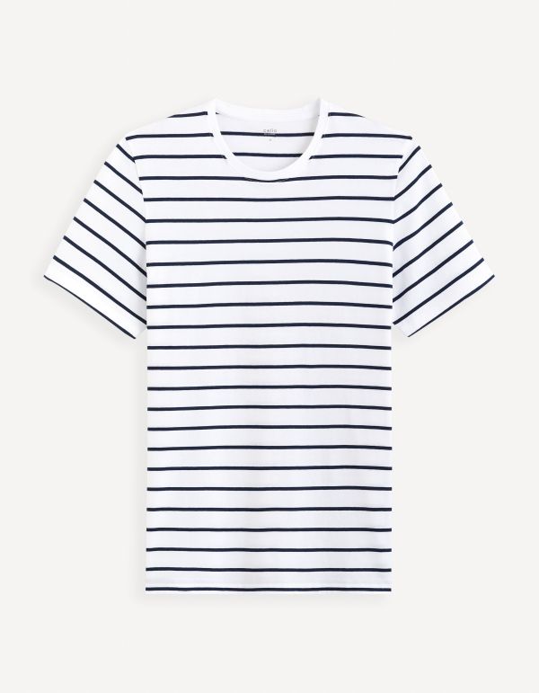 T-shirt straight 100% coton rayé - blanc