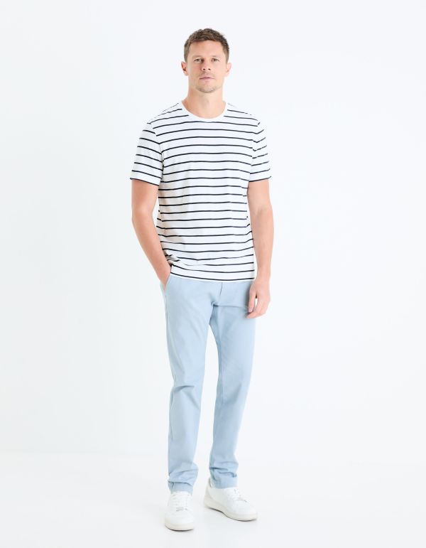 T-shirt straight 100% coton rayé - blanc