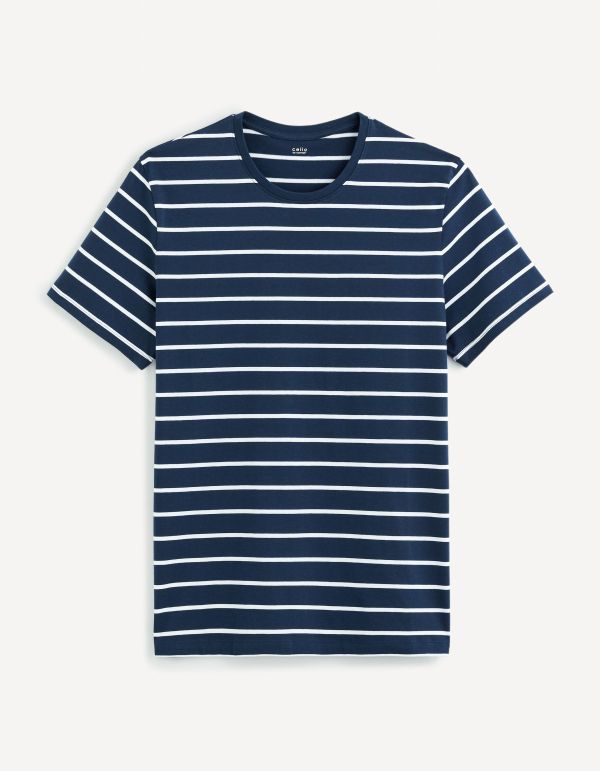 T-shirt straight 100% coton rayé - marine