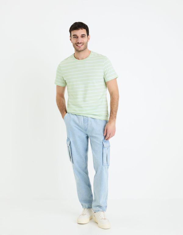 T-shirt straight 100% coton rayé - aqua