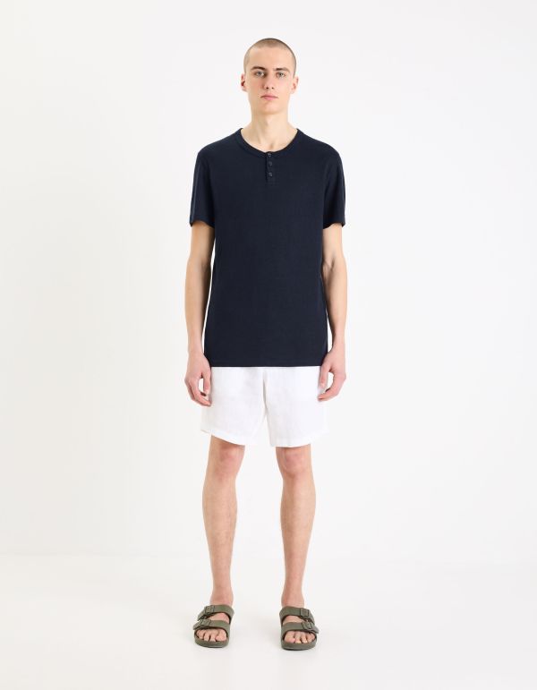 T-shirt col tunisien - marine