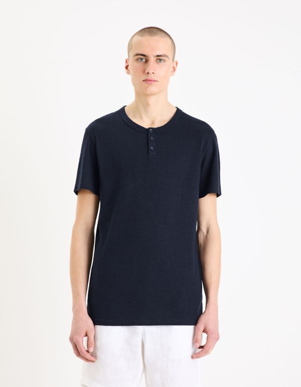 T-shirt col tunisien - marine